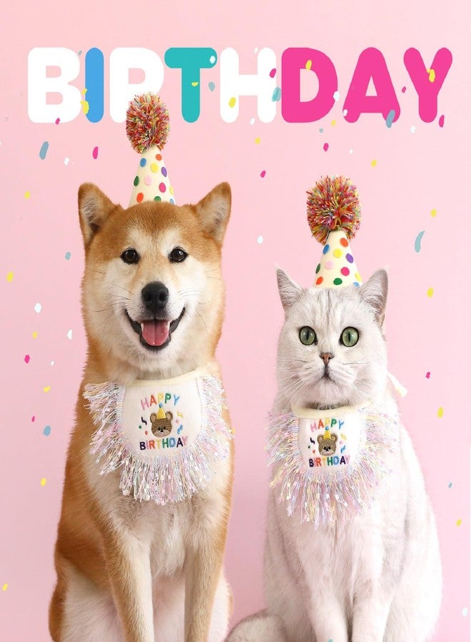 Kunyeah 2Pcs Pet Happy Birthday Hat Scarf Set Puppy Princess Costumes Cute Cat Bandana Outfit Dog Cone Hat wtih Pom-pom Colorful Lace Bib Collar Pet Birthday Decorations Party Supplies (Colorful) - Image 4